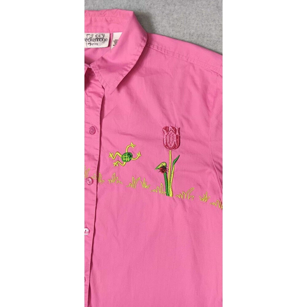 Vintage Breckenridge Embroidered Button Up Blouse Size PS Pink Garden Party Boho - Picture 5 of 14